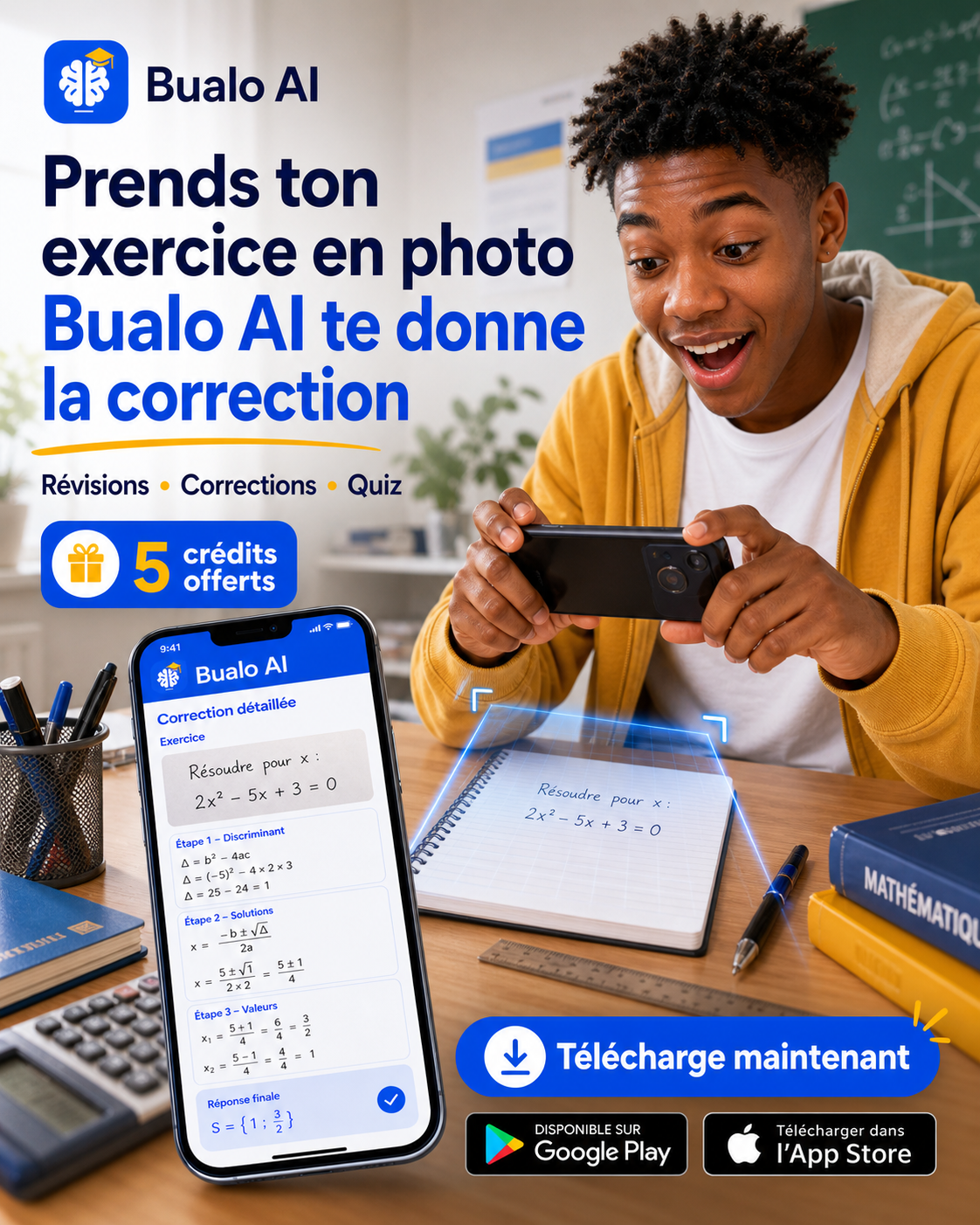 Un élève photographie son exercice avec Bualo AI